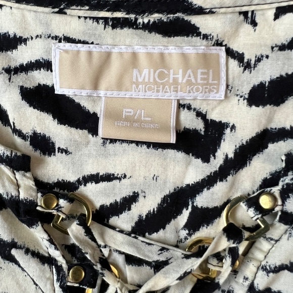 Michael Kors Animal Print Lace Front Blouse Size PL - Picture 3 of 12